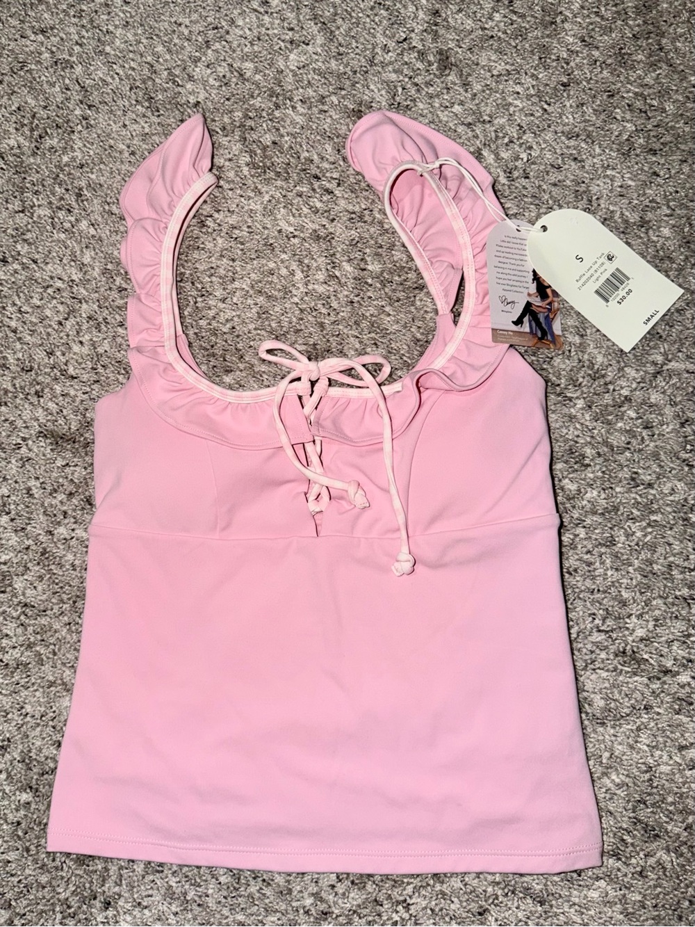 Pink Ruffle-Trim Tank Top with Front Tie